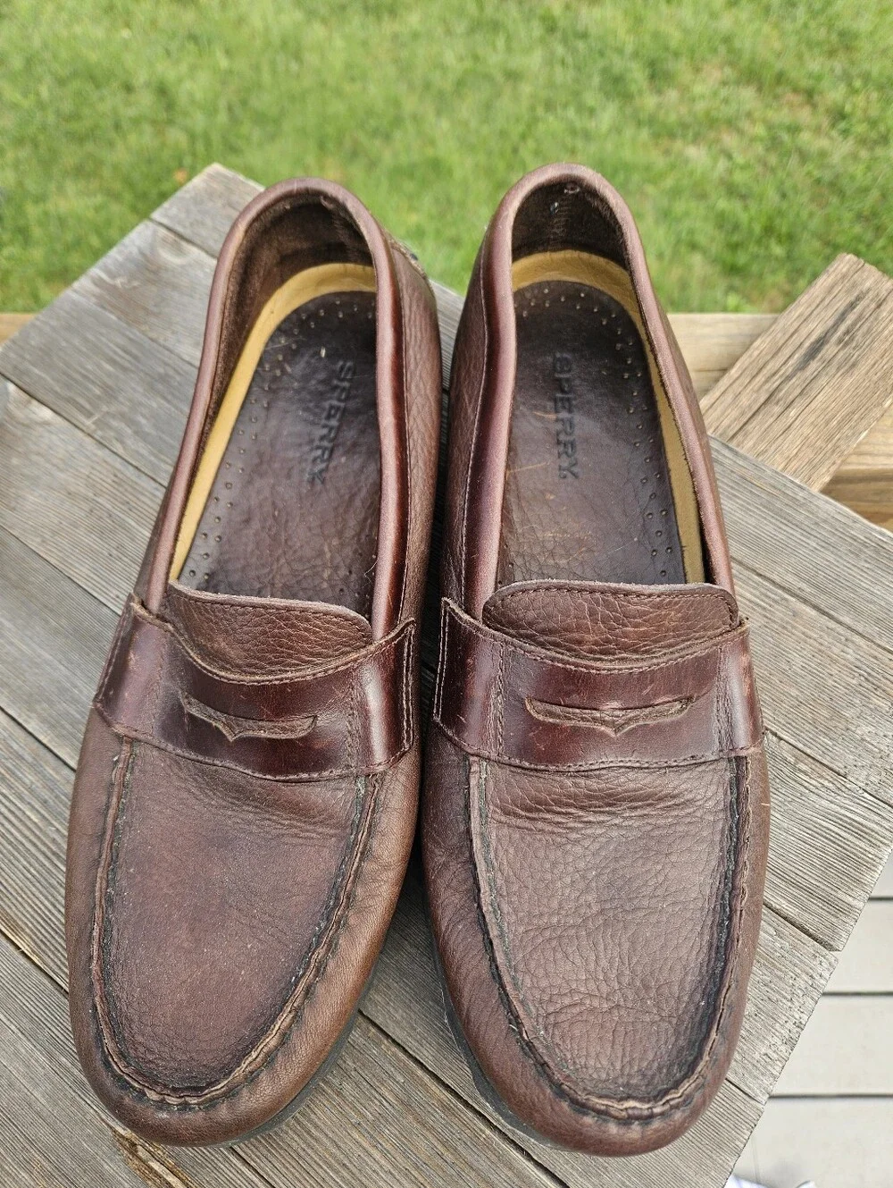 Sperry Top-Sider Mens 11 M Brown Pebble Leather Lug Sole Penny Loafers Preppy